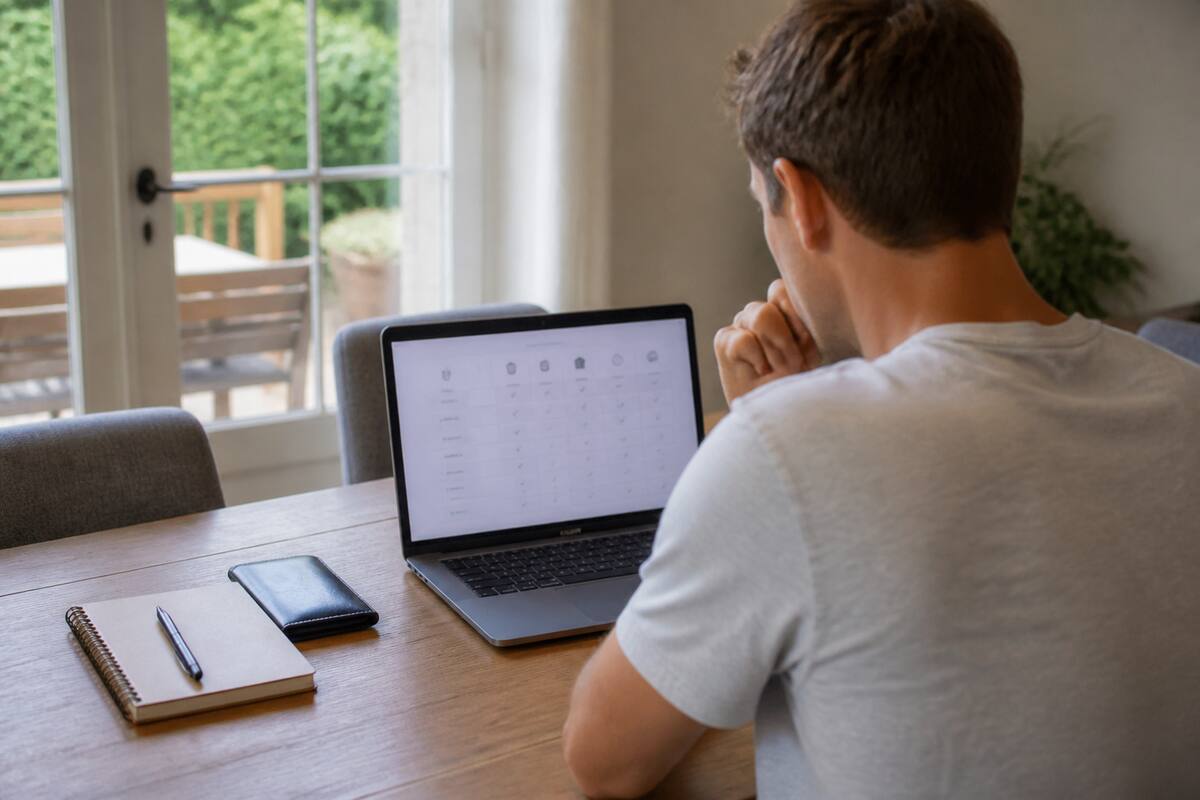 Thuis een vakantie vergelijken met laptop en checklist